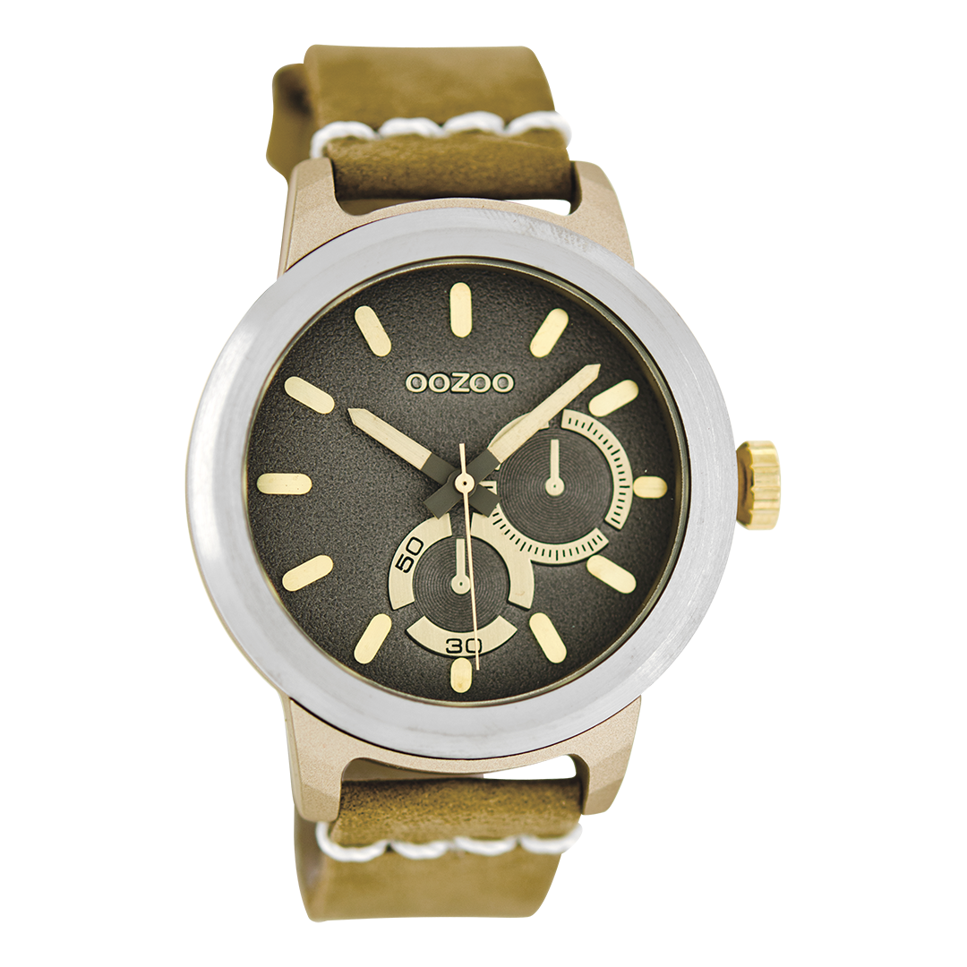 Zilverkleurige OOZOO horloge met zand leren band - C6205