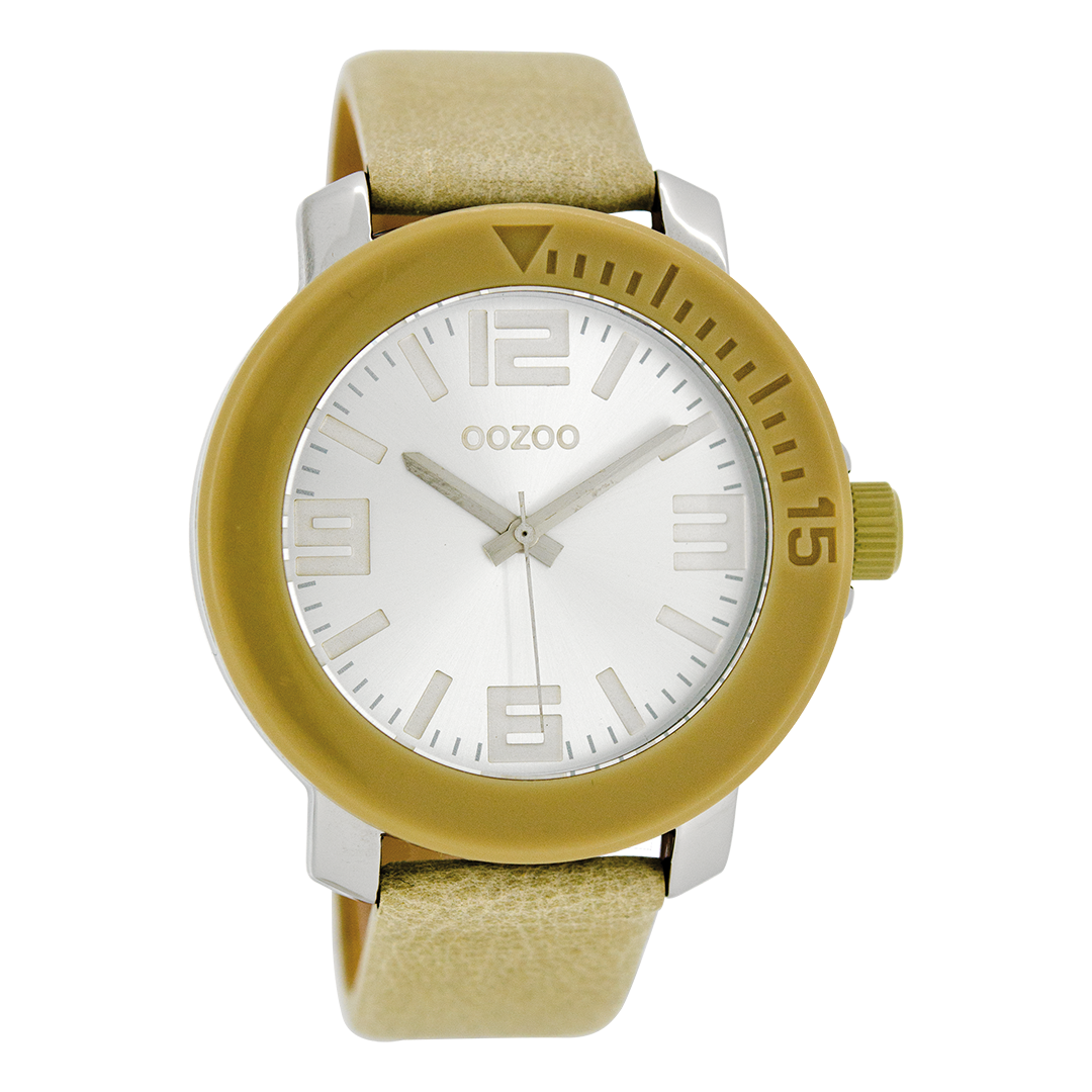Zilverkleurige OOZOO horloge met zand leren band - C6260