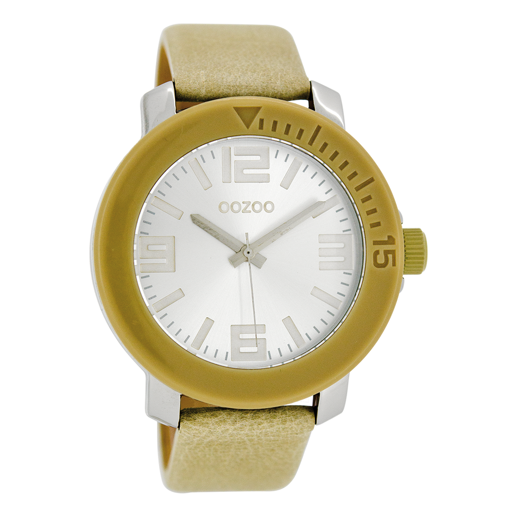 OOZOO Montre en couleur argent avec bracelet en cuir en sable - C6260