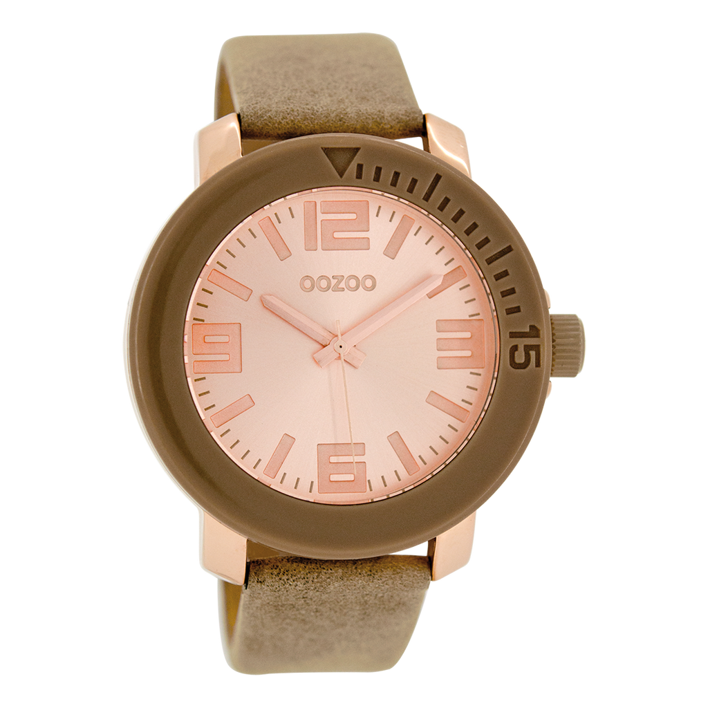 OOZOO Montre en couleur or rose avec bracelet en cuir en marron - C6261