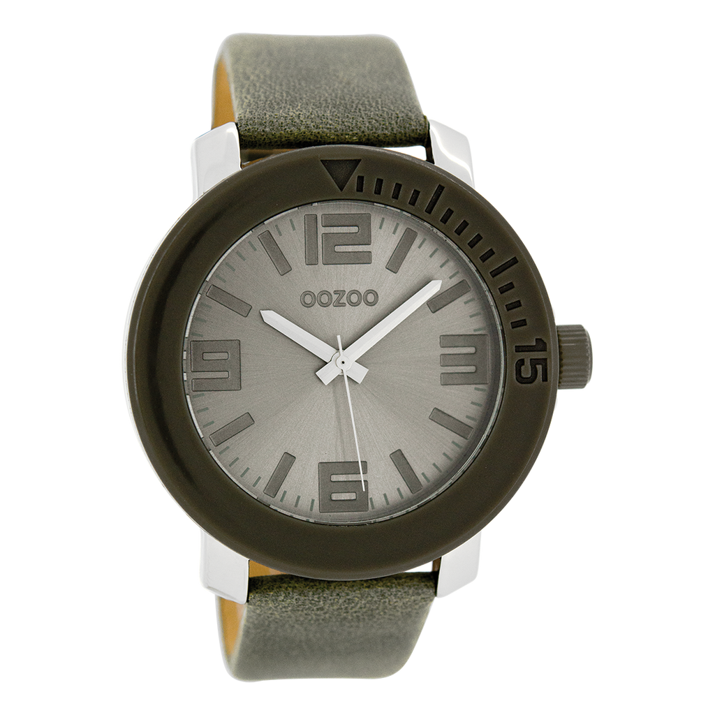 OOZOO Montre en couleur argent avec bracelet en cuir en gris - C6263