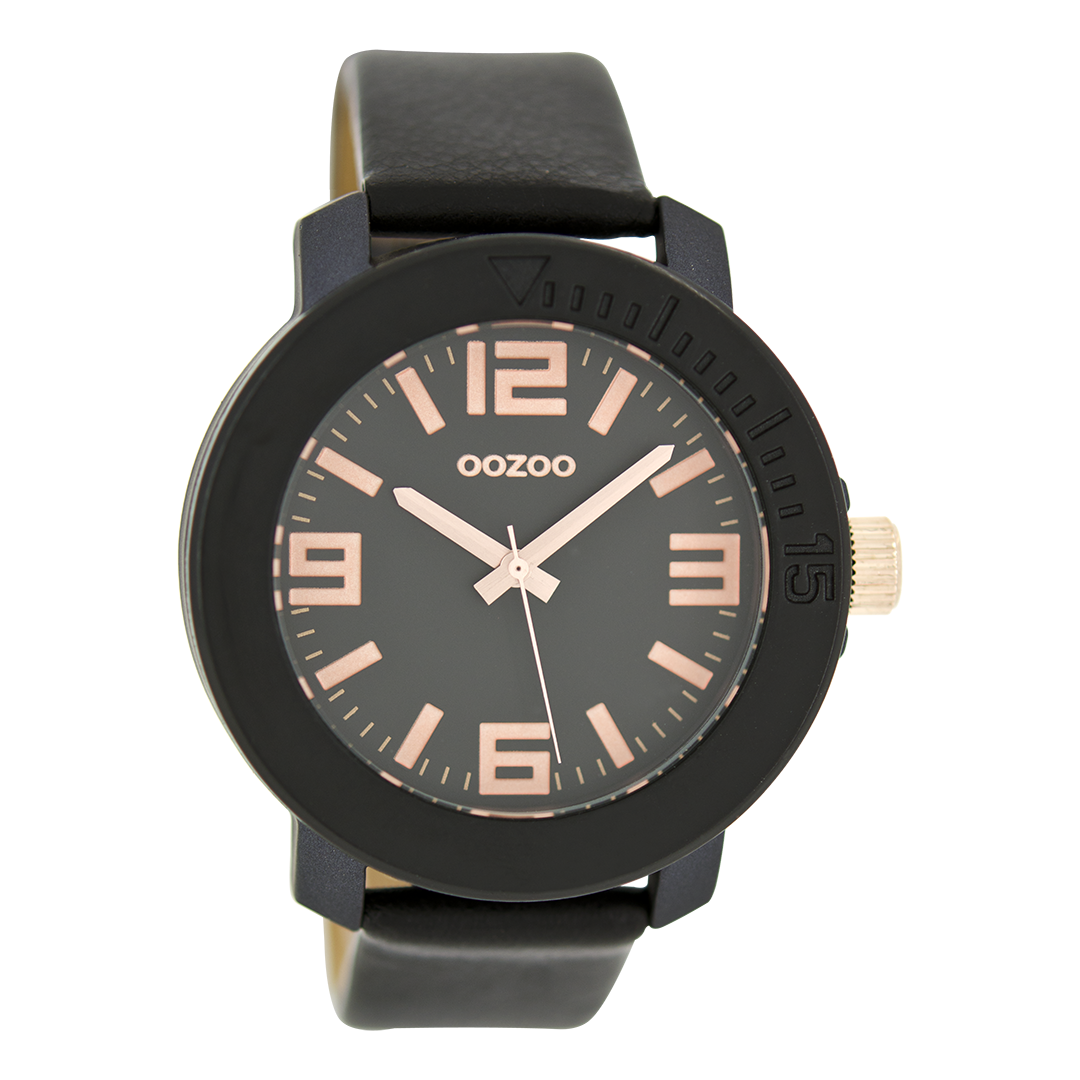 Zwarte OOZOO horloge met leren band - C6264