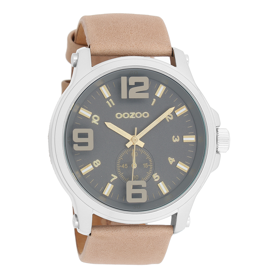 Zilverkleurige OOZOO horloge met zand leren band - C6455