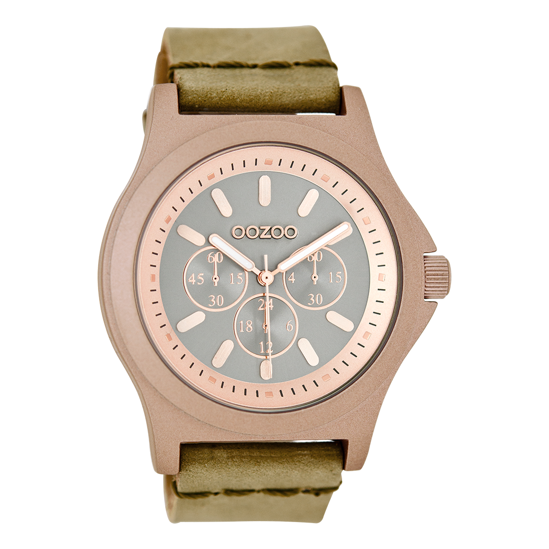 Rosé goudkleurige OOZOO horloge met camel leren band - C6511