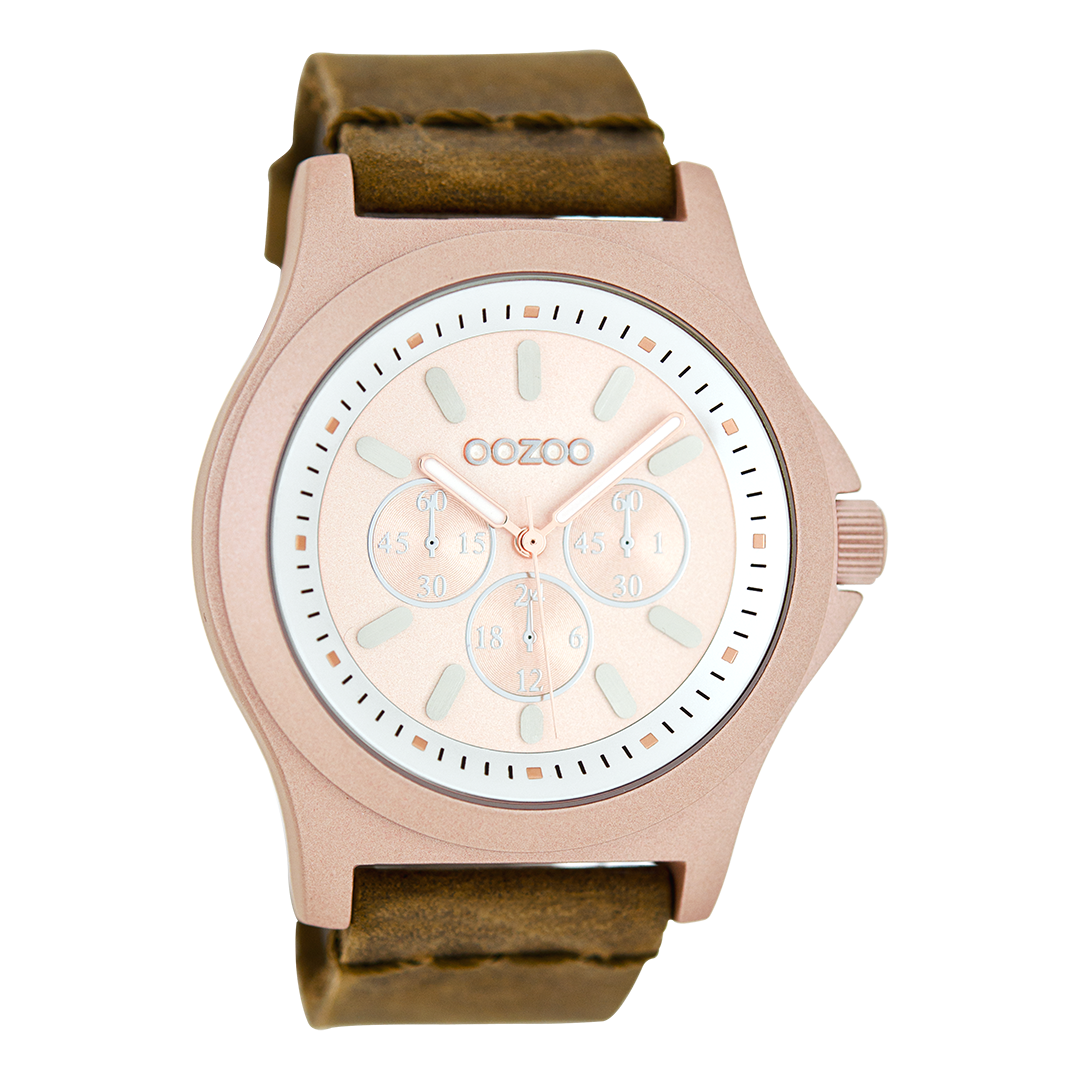 Rosé goudkleurige OOZOO horloge met bruine leren band - C6512