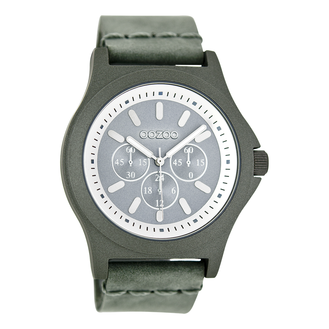 Groen grijze OOZOO horloge met leren band - C6513