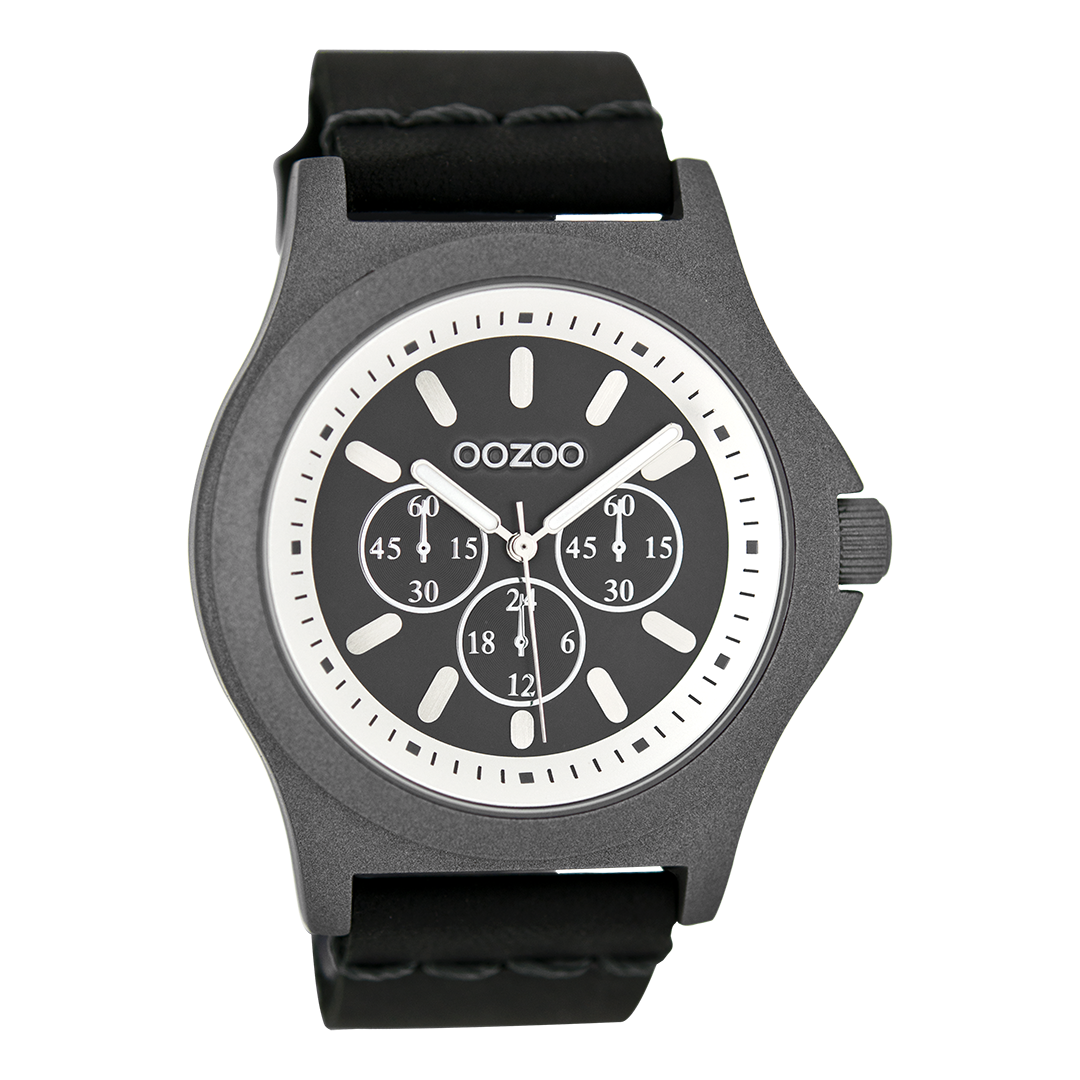 Donker grijze OOZOO horloge met zwarte leren band - C6514
