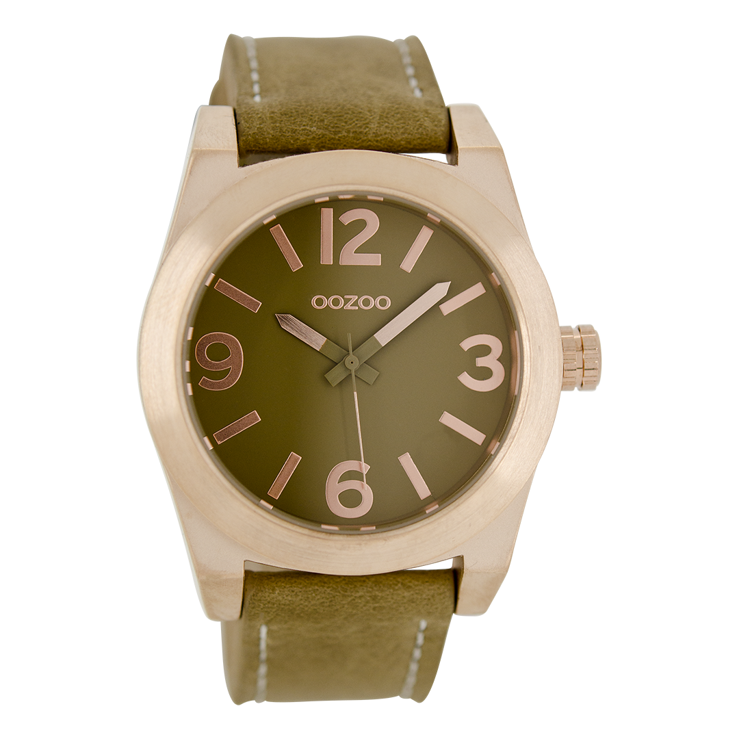 Rosé goudkleurige OOZOO horloge met camel leren band - C6735