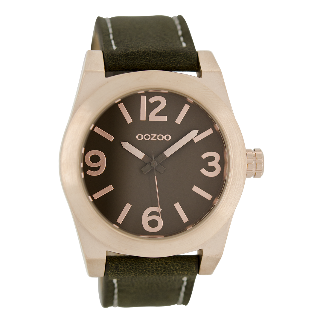 Rosé goudkleurige OOZOO horloge met donker bruine leren band - C6738