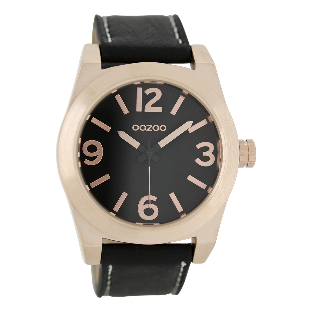 Rosé goudkleurige OOZOO horloge met zwarte leren band - C6739