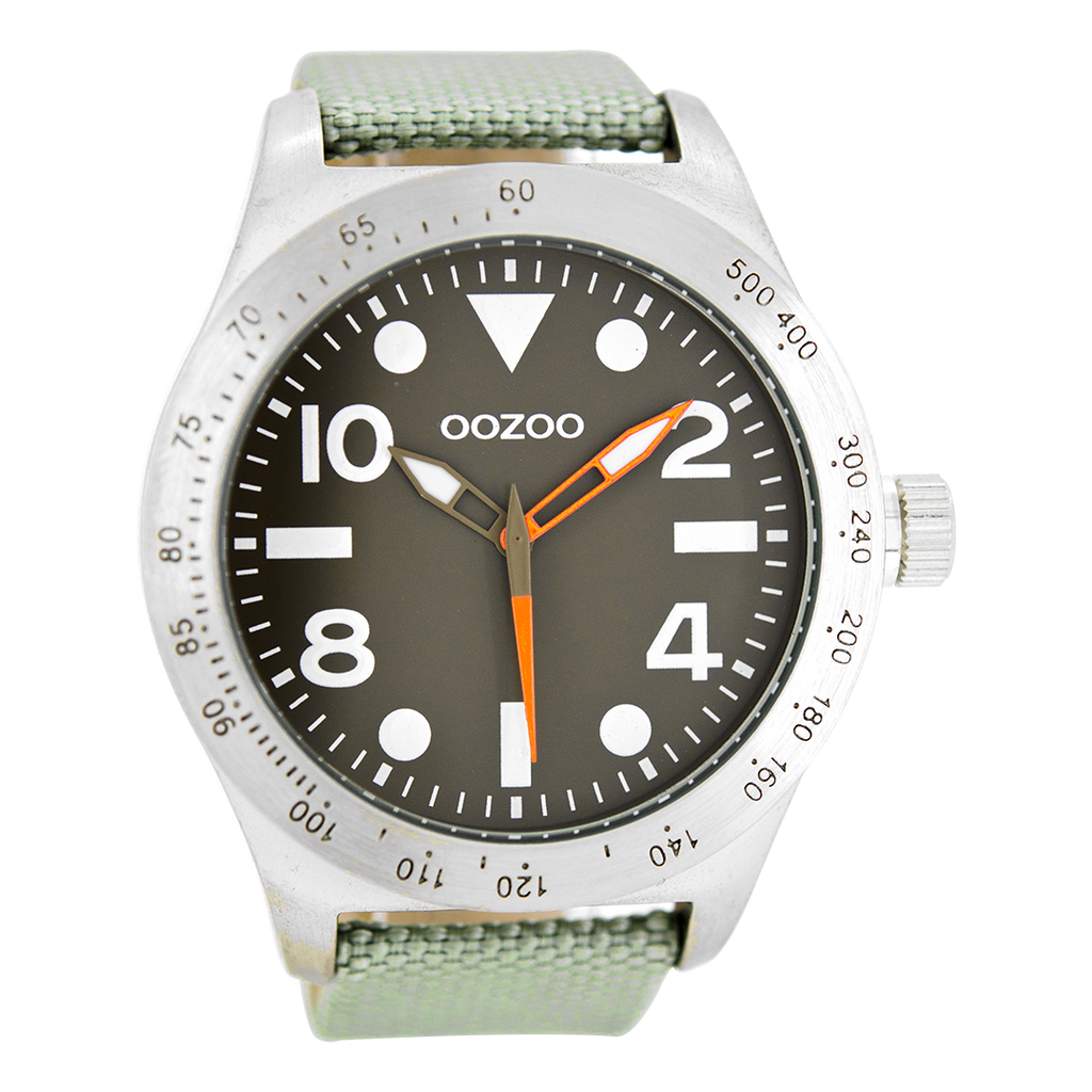OOZOO Montre en couleur argent avec bracelet montre NATO en vert menthe - C6750