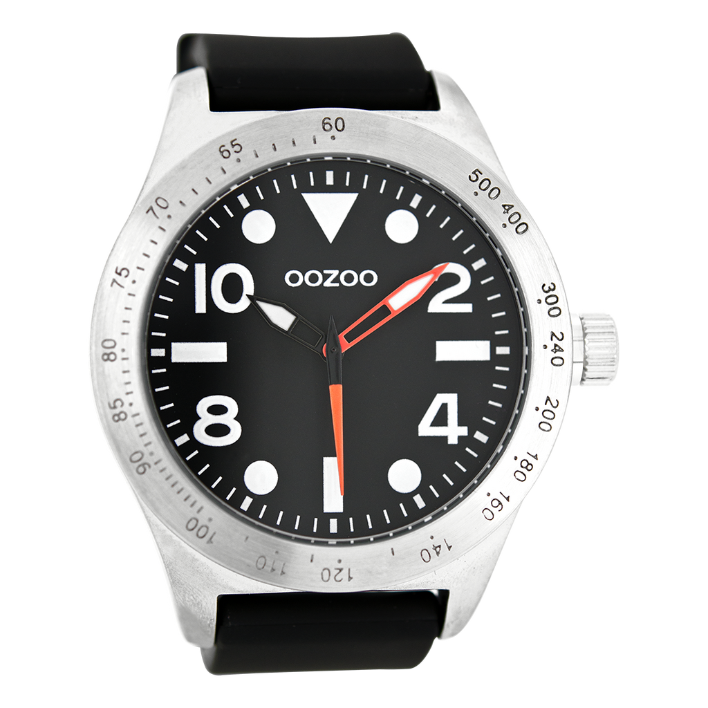 OOZOO Montre en couleur argent avec bracelet en caoutchouc en noir - C6753