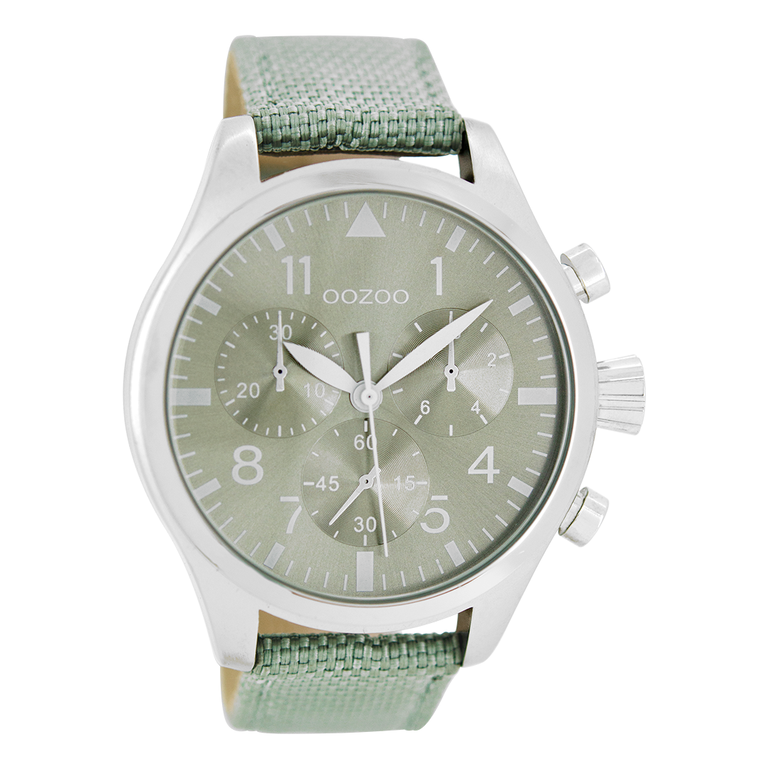 OOZOO Montre en couleur argent avec bracelet montre NATO en vert menthe - C6795