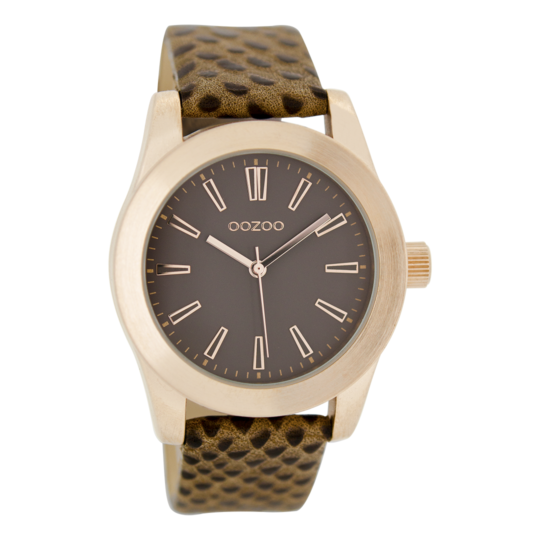 OOZOO Montre en couleur or rose avec bracelet en cuir en marron - C6862