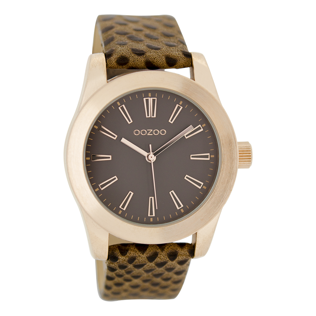 OOZOO Montre en couleur or rose avec bracelet en cuir en marron - C6862