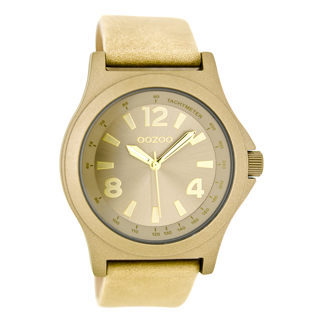 OOZOO Montre en couleur or avec bracelet en cuir en sable - C6875