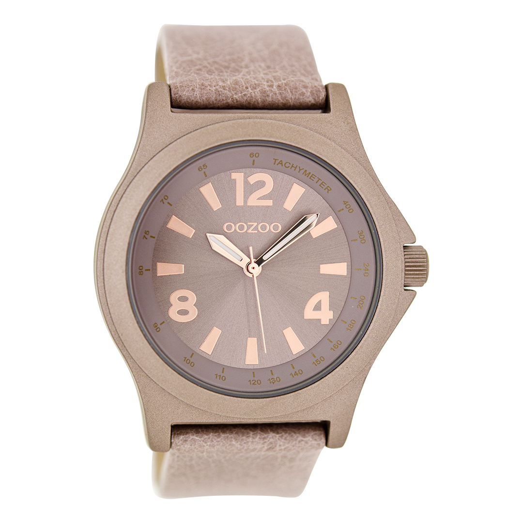 OOZOO Montre en couleur or rose avec bracelet en cuir en rose gris - C6876