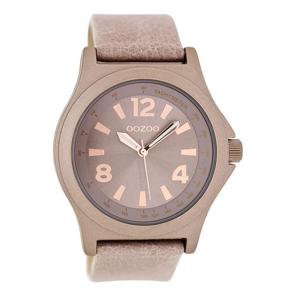 OOZOO Montre en couleur or rose avec bracelet en cuir en rose gris - C6876