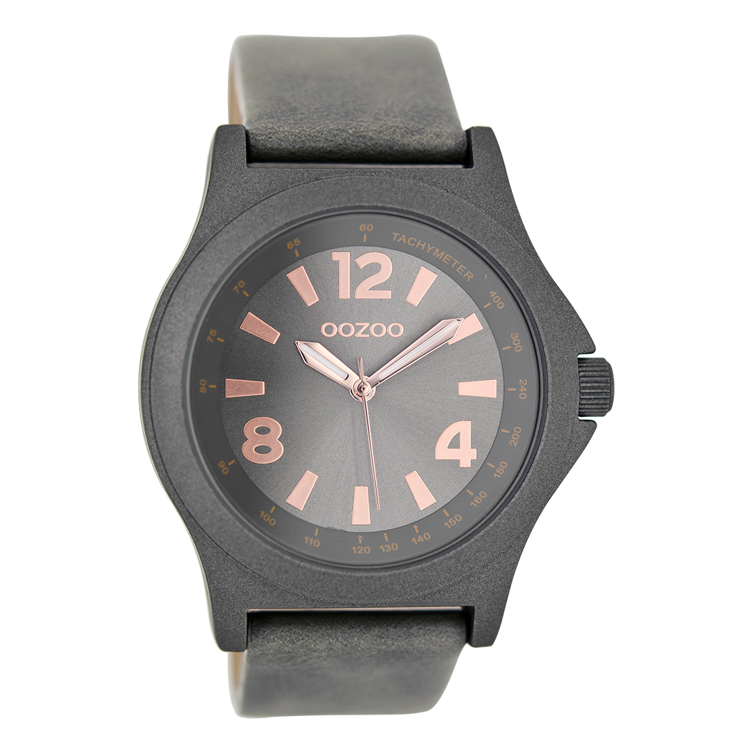 OOZOO Montre en gris avec bracelet en cuir en gris - C6877