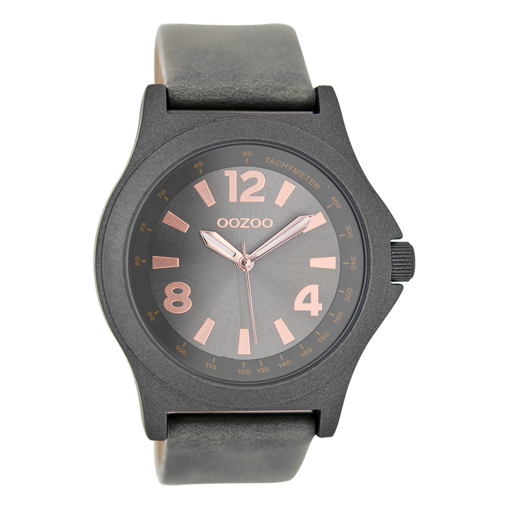 OOZOO Montre en gris avec bracelet en cuir en gris - C6877