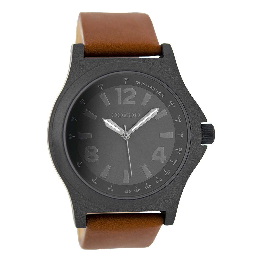 OOZOO Montre en noir avec bracelet en cuir en marron - C6879
