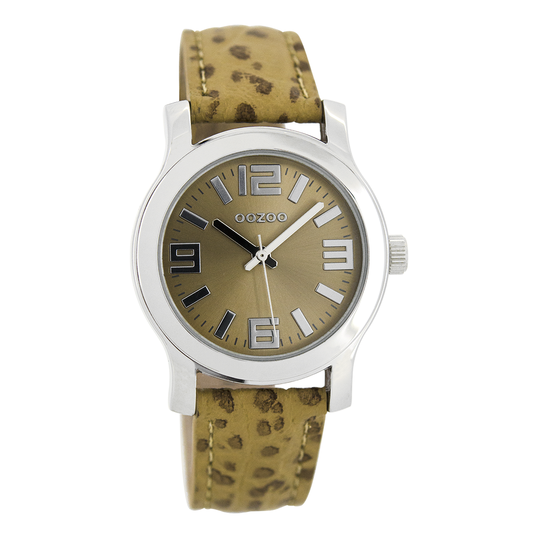 Zilverkleurige OOZOO horloge met zand leren band - C7125