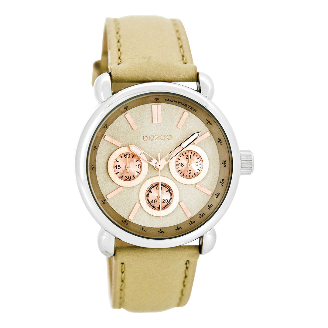 OOZOO Montre en couleur argent avec bracelet en cuir en sable - C7135