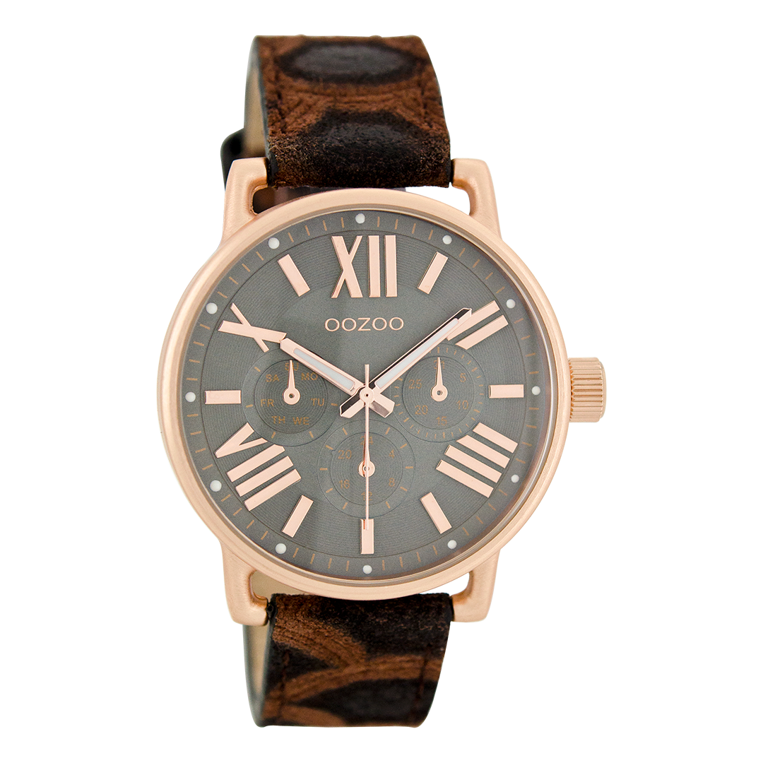 Rosé goudkleurige OOZOO horloge met bruine leren band - C7189