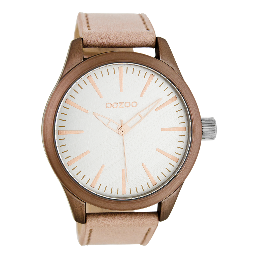 OOZOO Montre en rose tendre avec bracelet en cuir en rose gris - C7425
