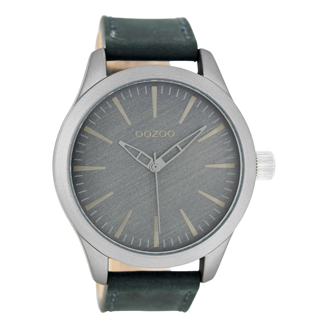 Grijze OOZOO horloge met blauwe leren band - C7426