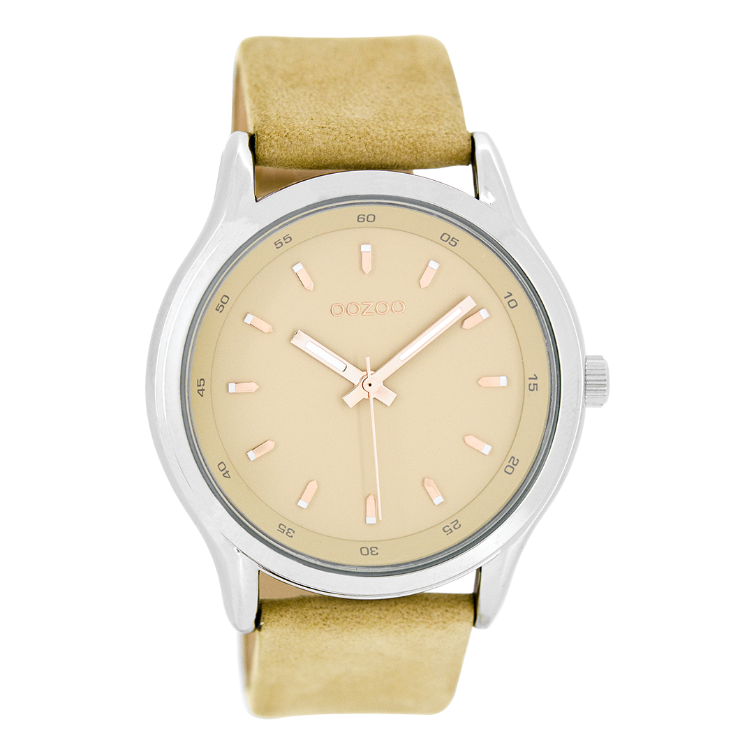 Zilverkleurige OOZOO horloge met zand leren band - C7435