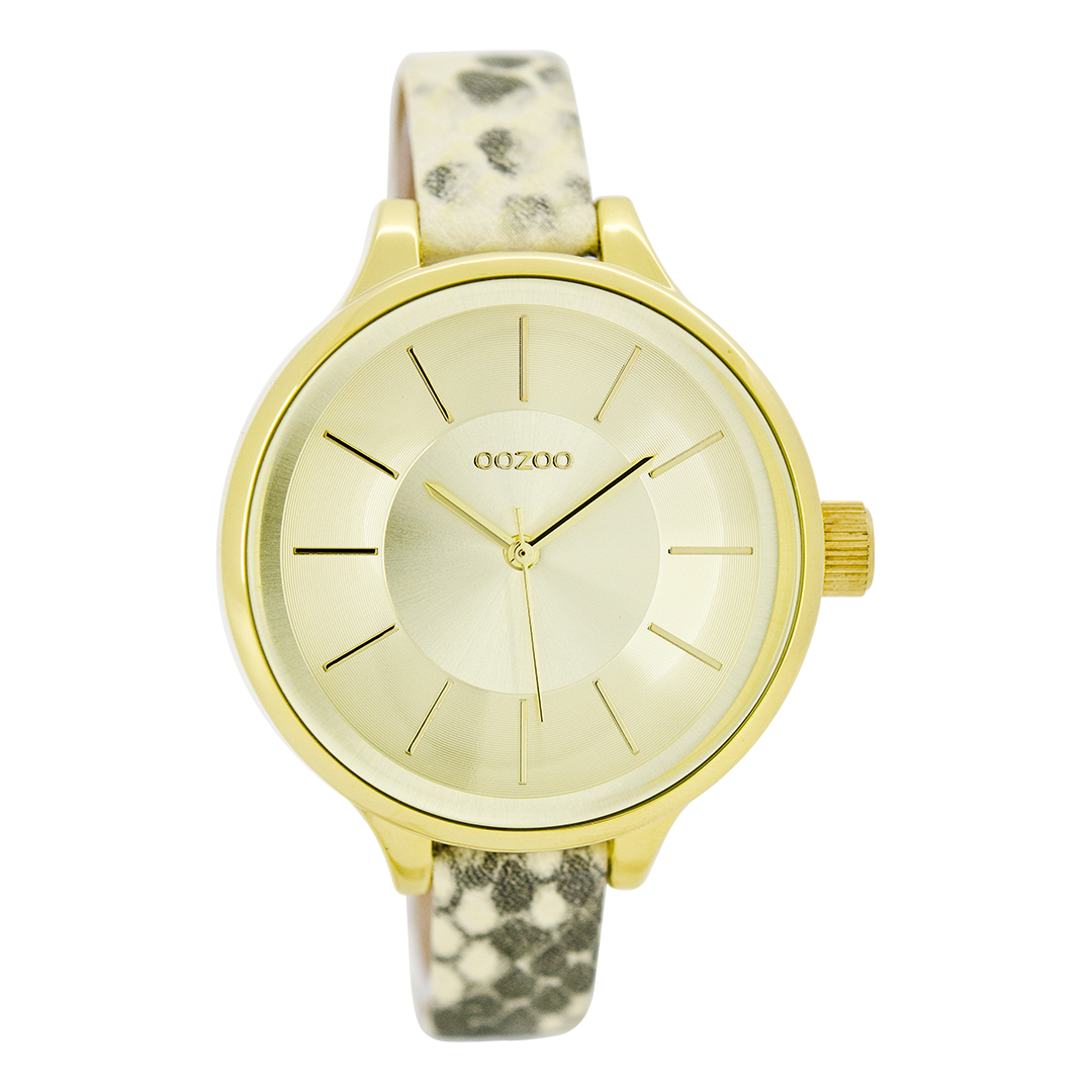 Goudkleurige OOZOO horloge met grijze leren band - C7545