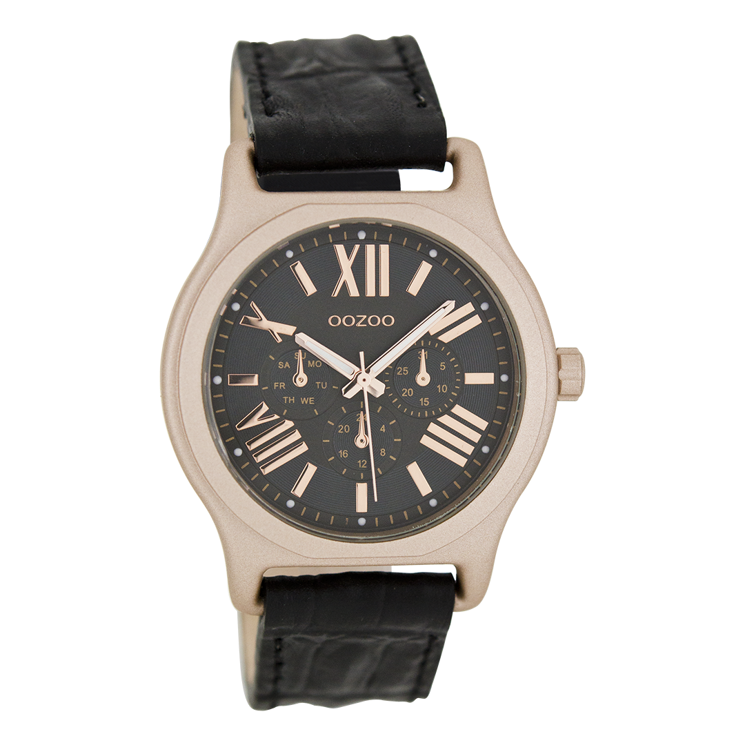 Rosé goudkleurige OOZOO horloge met zwarte leren band - C7614