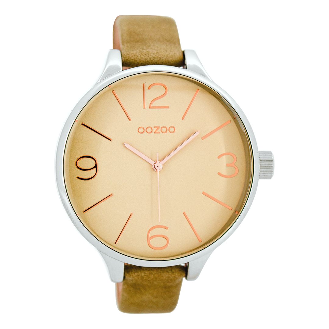 Zilverkleurige OOZOO horloge met zand leren band - C7965