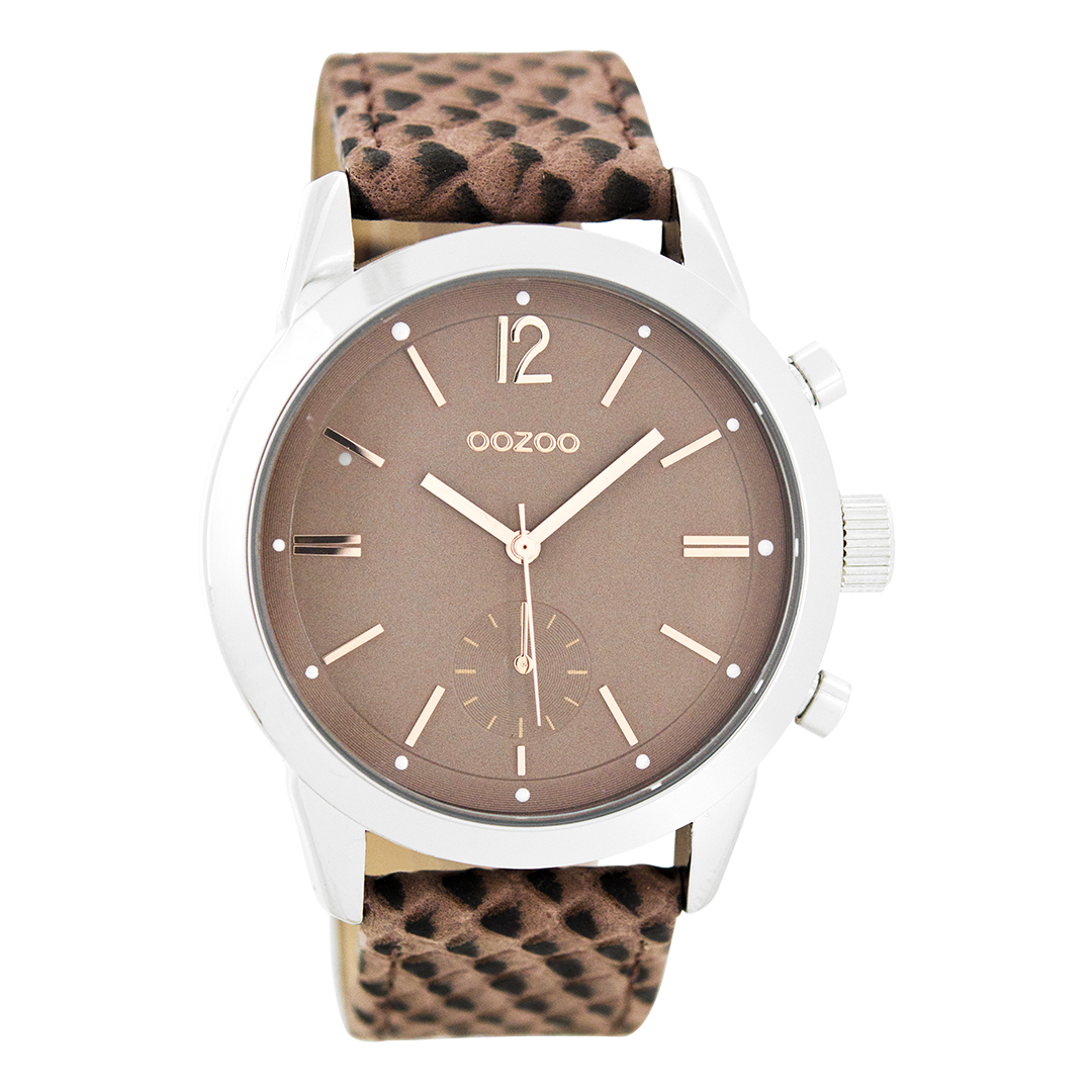 Silver coloured OOZOO watch with pink grey leather strap - C8013