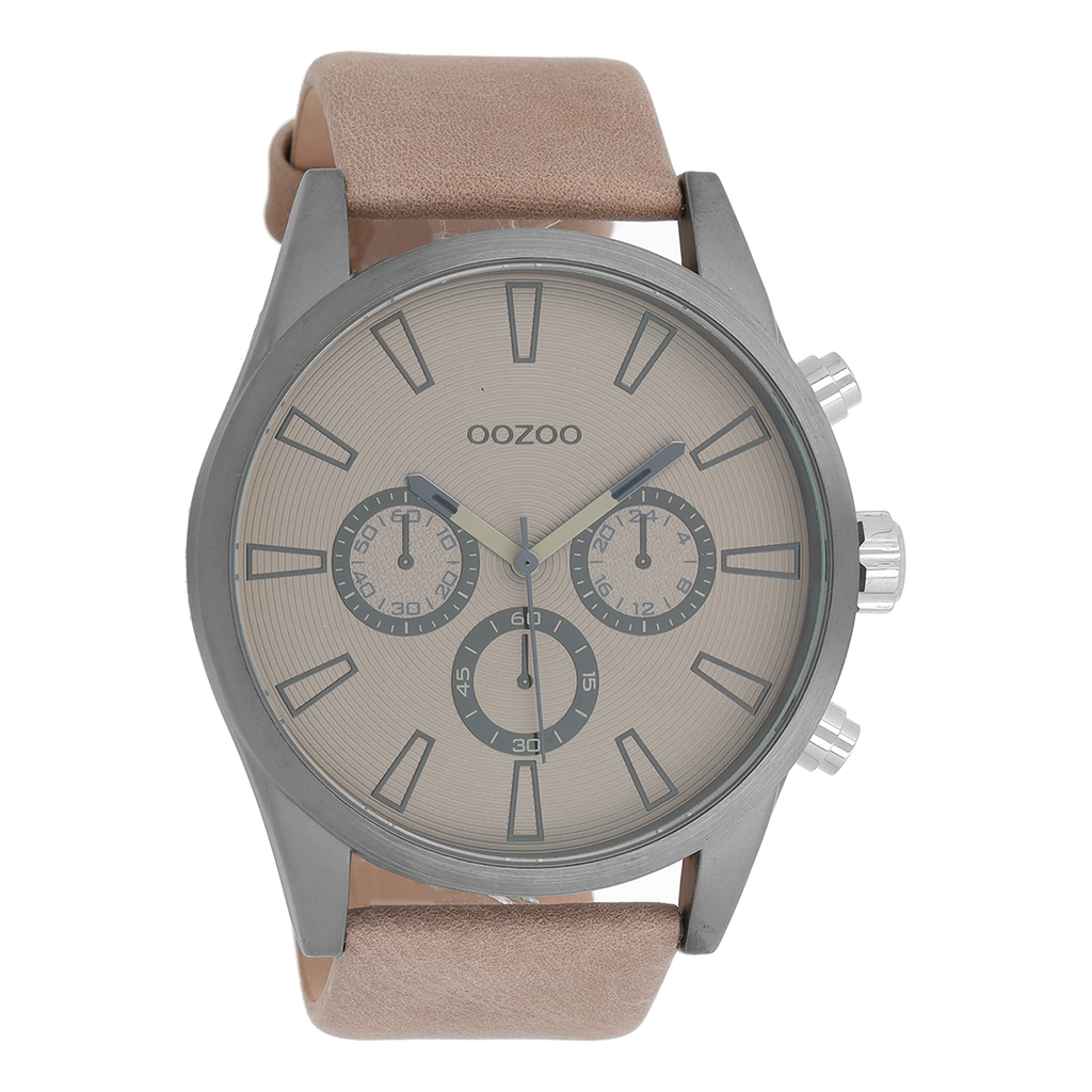 OOZOO Montre en titane avec bracelet en cuir en beige - C8200