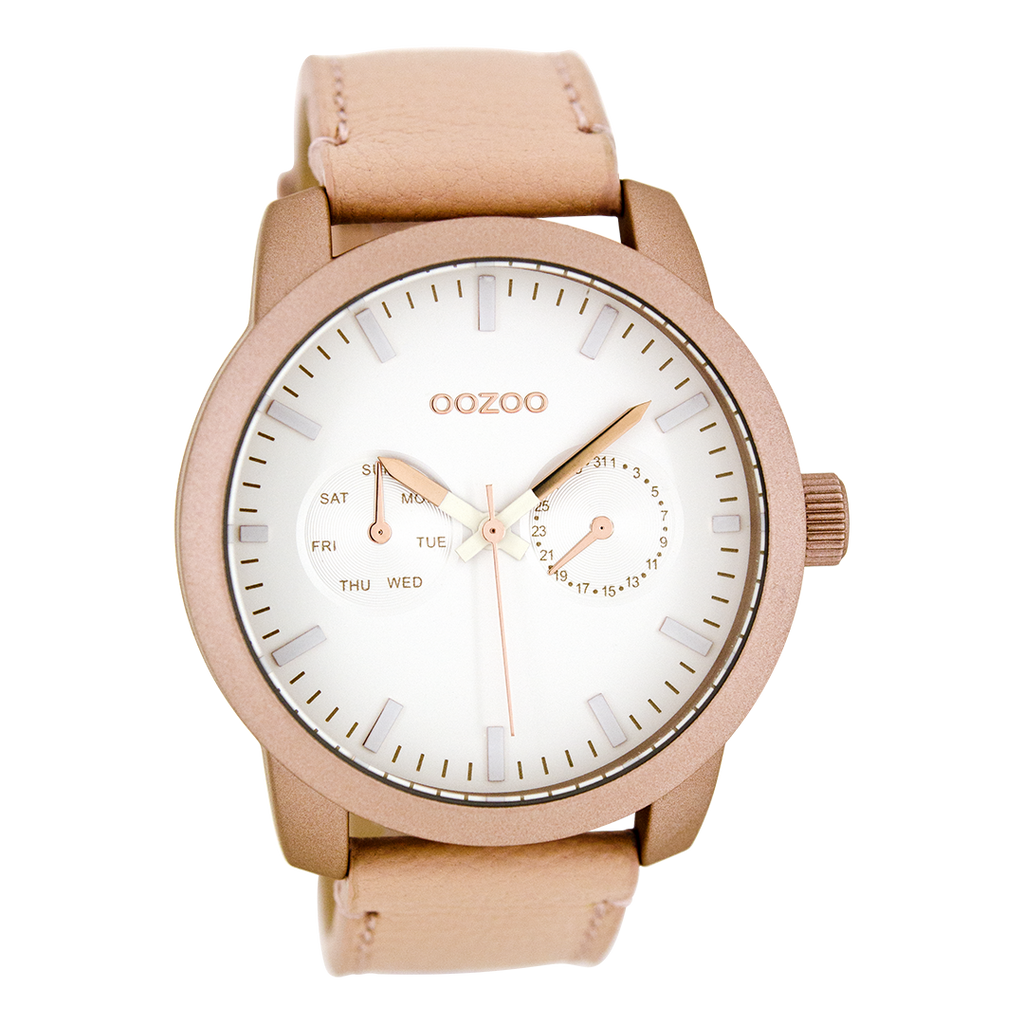 OOZOO Montre en rose poudré avec bracelet en cuir en rose poudré - C8256