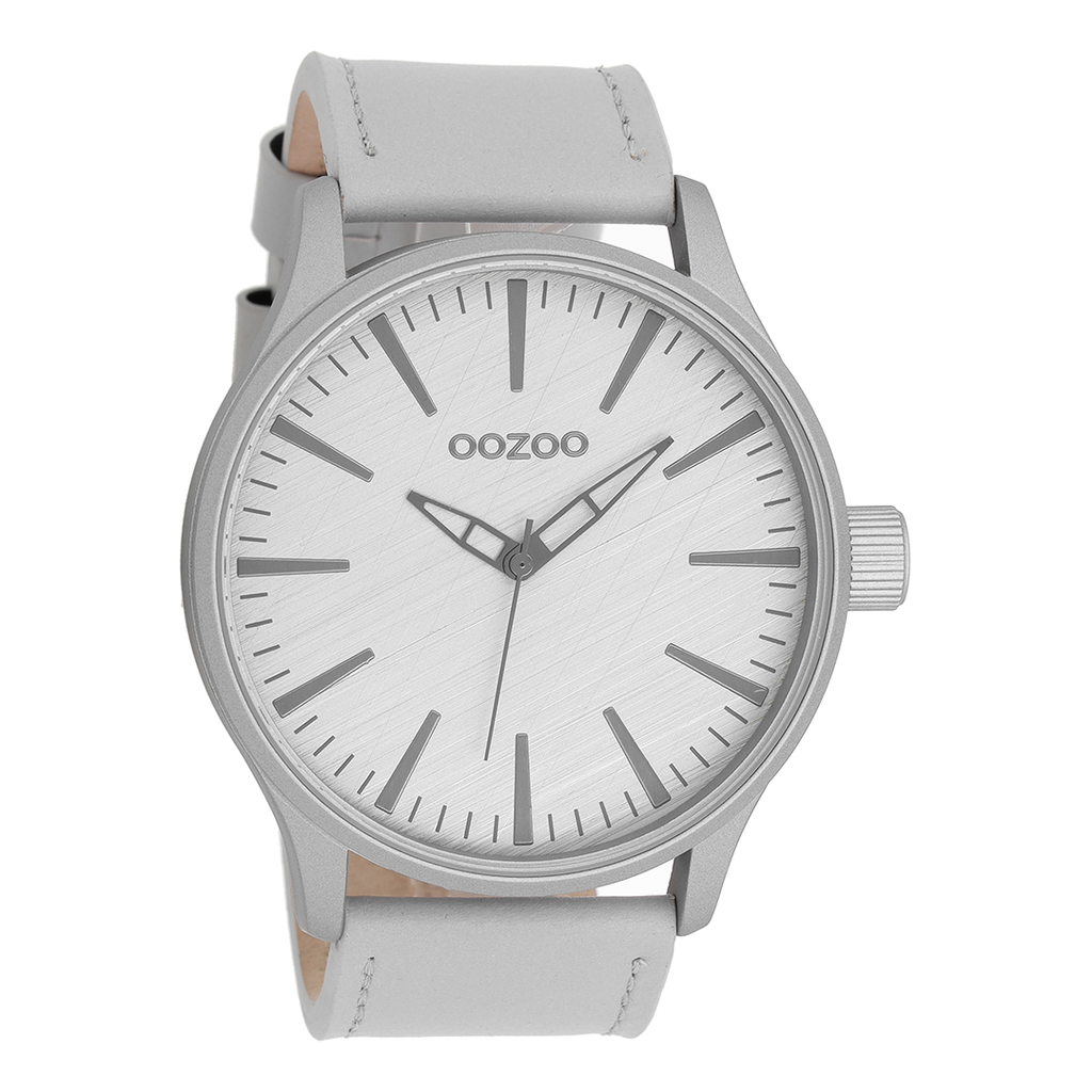 OOZOO Montre en gris clair avec bracelet en cuir en gris clair - C8275