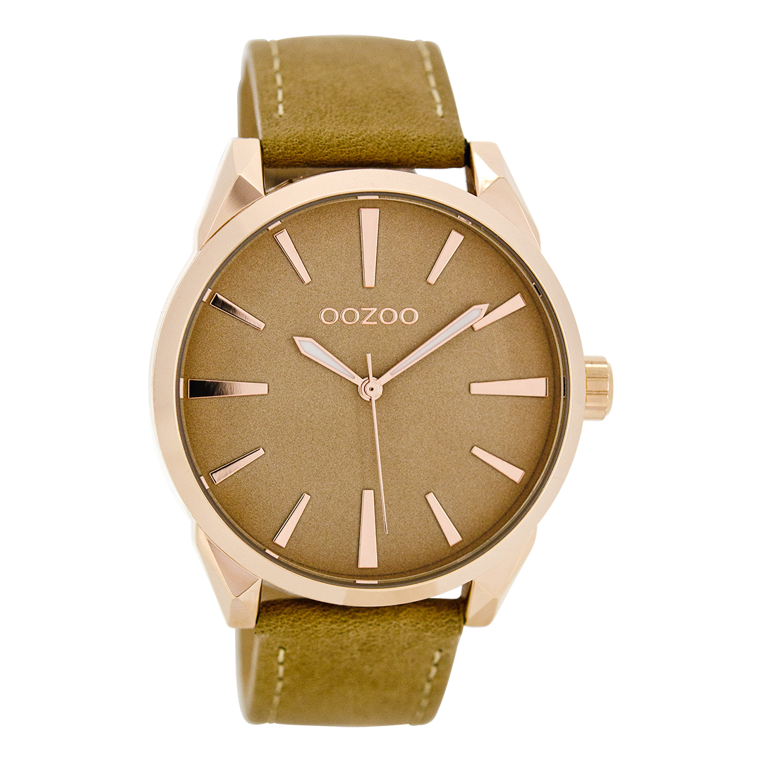 OOZOO Montre en couleur or rose avec bracelet en cuir en sable - C8361