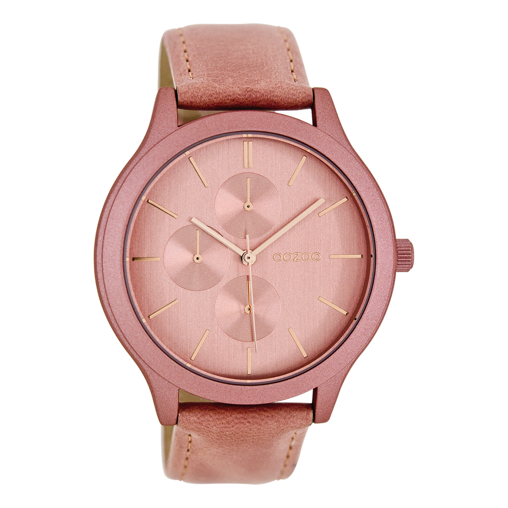 OOZOO Montre en rose avec bracelet en cuir en rose foncé - C8370