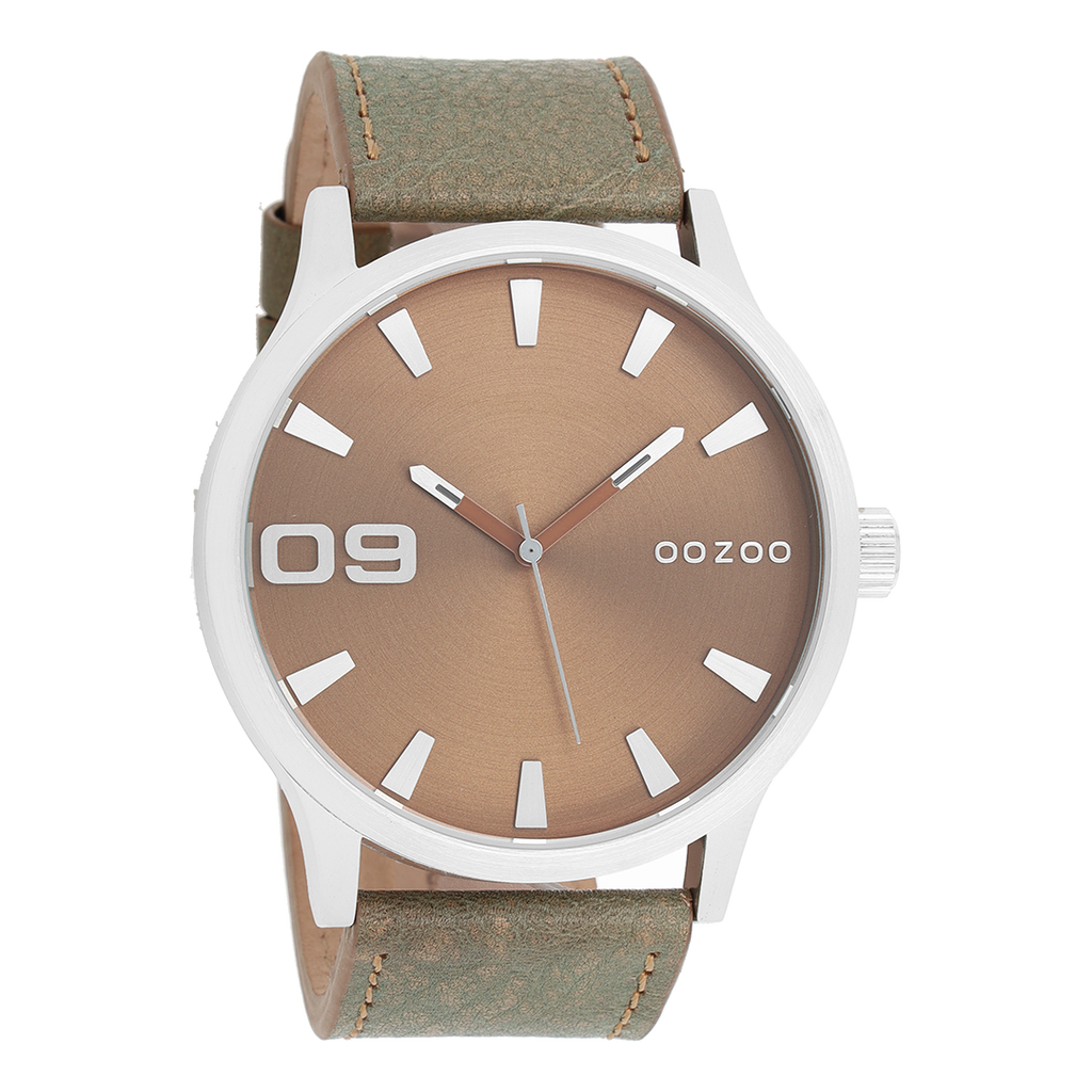OOZOO Montre en couleur argent avec bracelet en cuir en marron - C8530