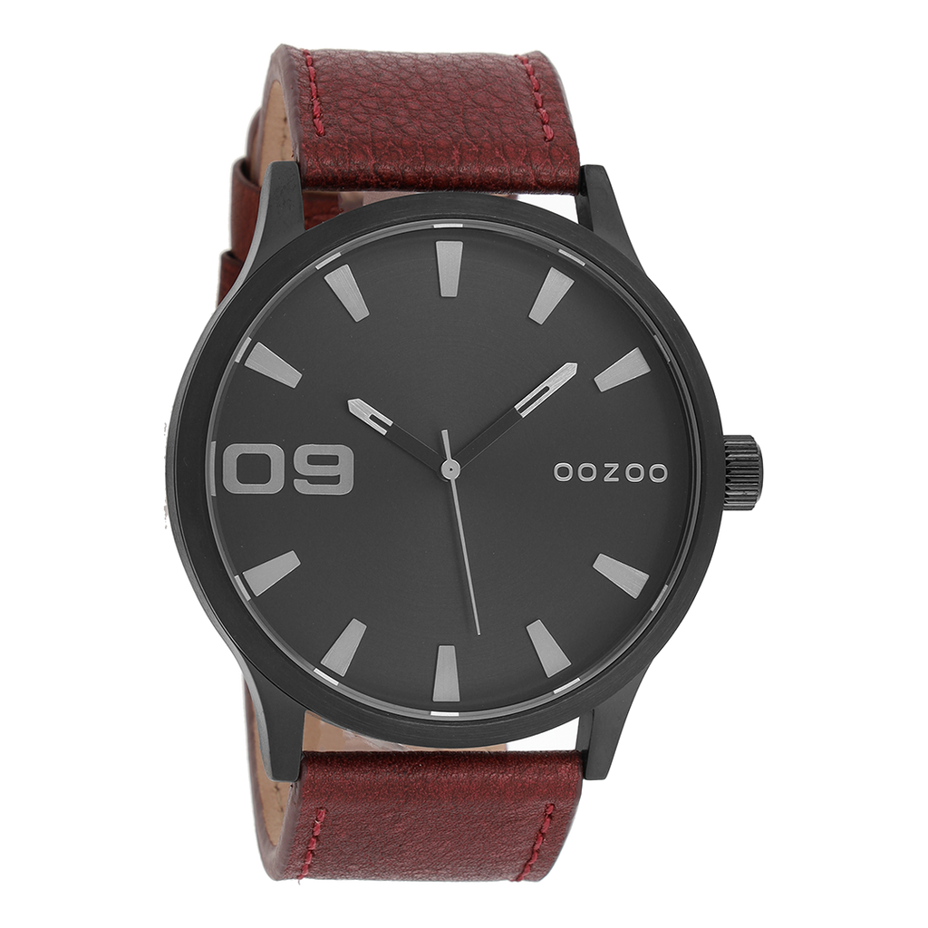 OOZOO Montre en noir avec bracelet en cuir en marron - C8532
