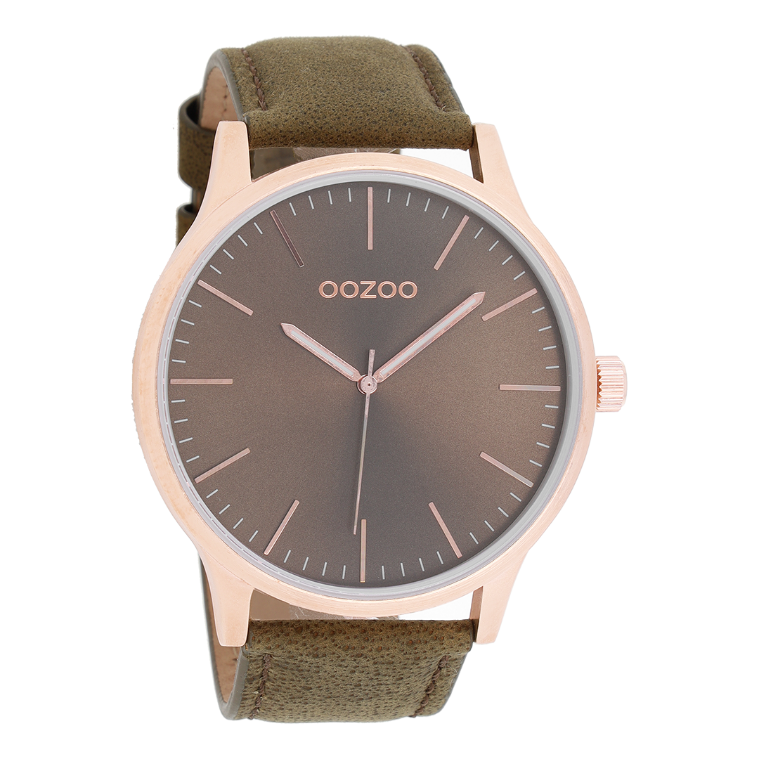 Rosé goudkleurige OOZOO horloge met bruine leren band - C8538