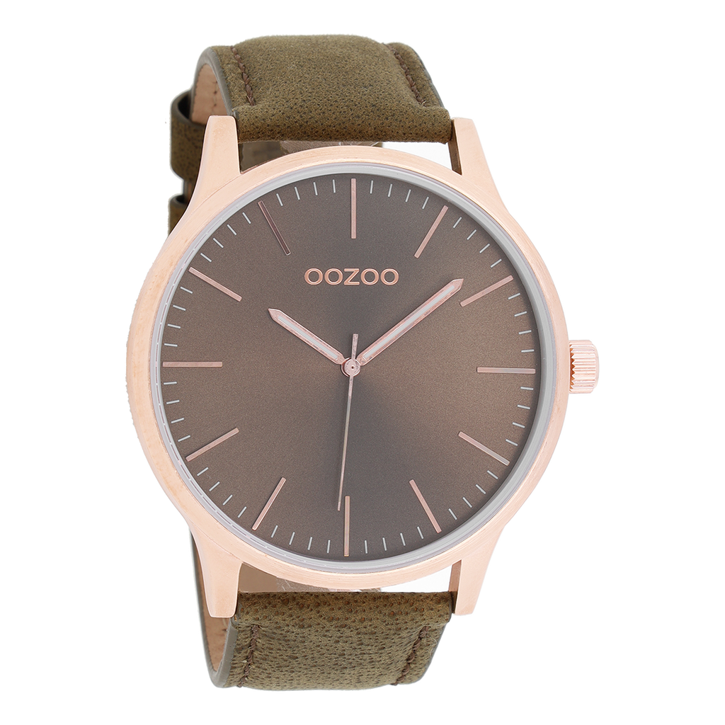 OOZOO Montre en couleur or rose avec bracelet en cuir en marron - C8538