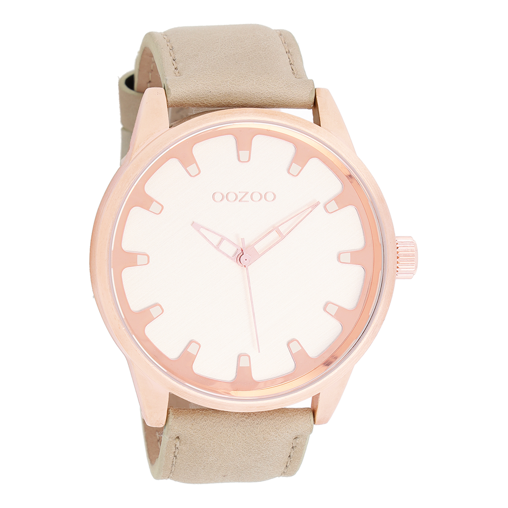 OOZOO Montre en couleur or rose avec bracelet en cuir en sable - C8545