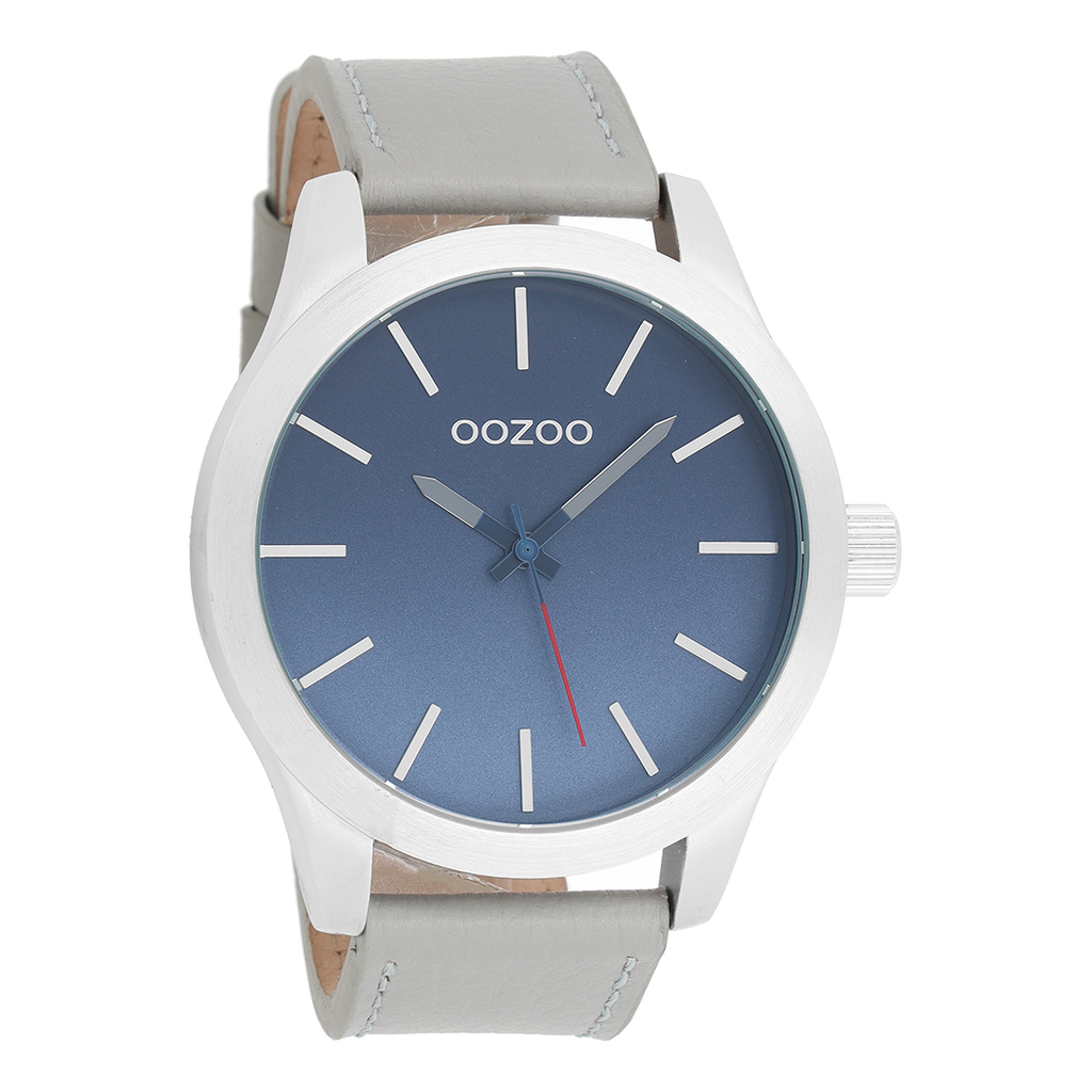 OOZOO Montre en couleur argent avec bracelet en cuir en gris clair - C8555