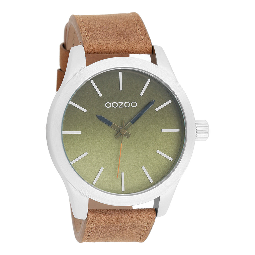 OOZOO Montre en couleur argent avec bracelet en cuir en marron - C8556