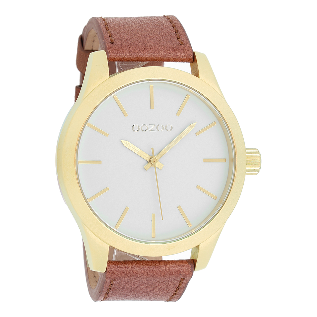 OOZOO Montre en couleur or avec bracelet en cuir en marron - C8557