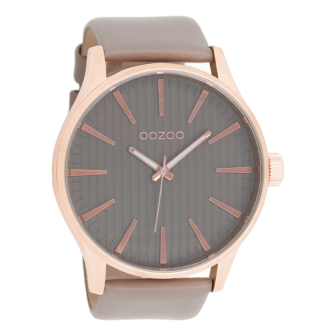 Rosé goudkleurige OOZOO horloge met taupe leren band - C8562