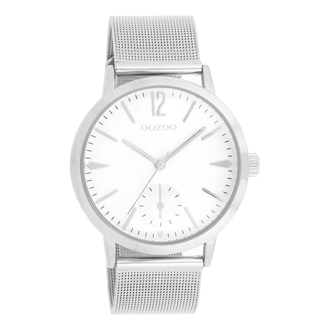 Zilverkleurige OOZOO horloge met metalen mesh armband - C8610